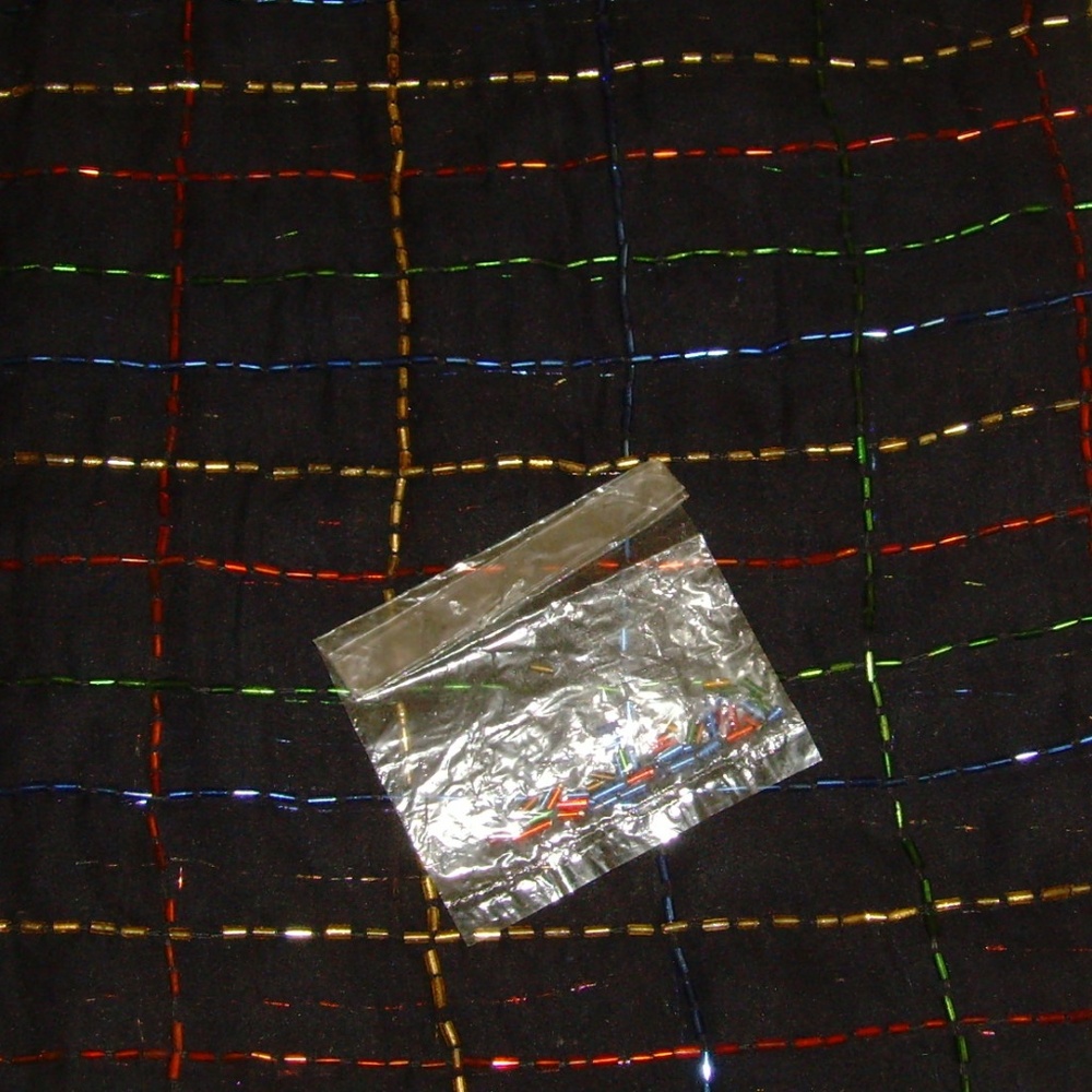 Vintage Elegant Sheer Black Scarf with Tubular Baguettes  58" by 13.5" - Picture 8 of 14